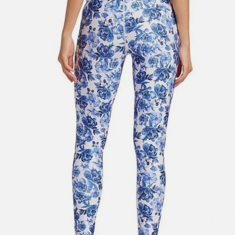 ALICE+OLIVIA Aaron High-Waist Leggings Blue Rose Cottage Floral Size Medium - Picture 4 of 8